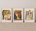 Picasso woman face tryptych wall art minimalism